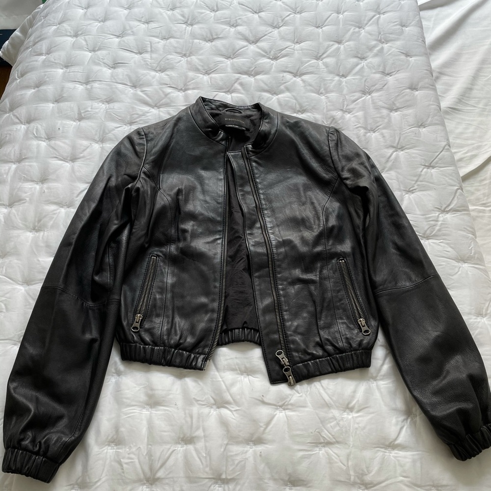BCBG Max Azria black leather jacket XS